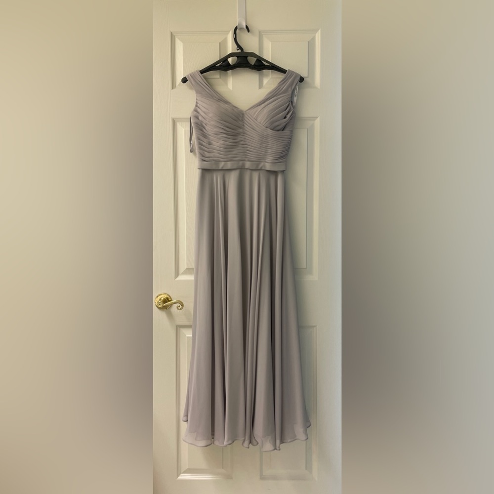 Mori Lee Silver/gray formal maxi dress/bridesmaids dress/wedding/prom